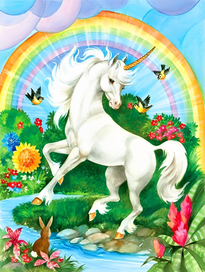 Witte Eenhoorn bij de Beek Diamond Painting