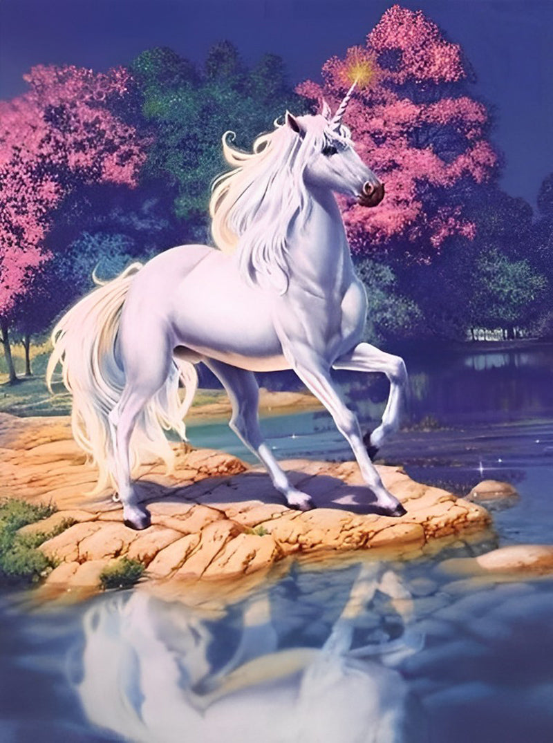 Witte Eenhoorn bij de Rivier Diamond Painting