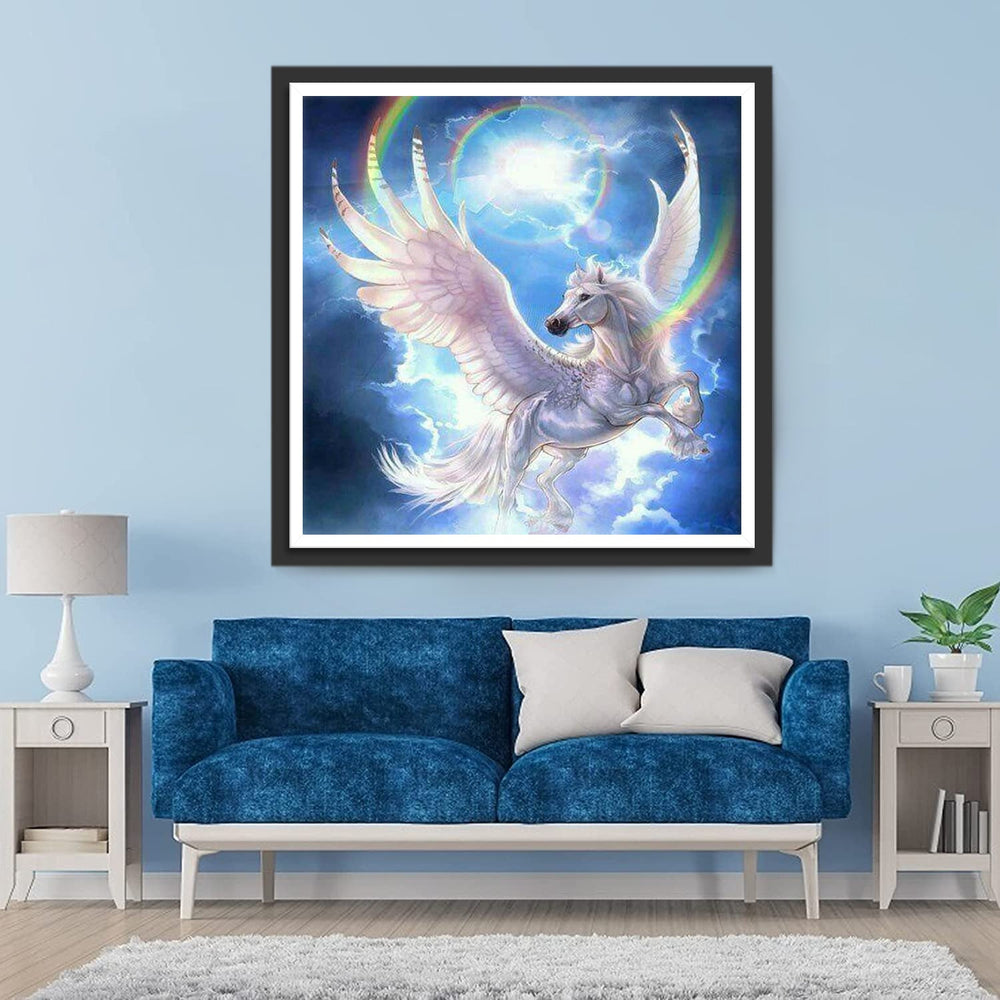 Witte Eenhoorn onder de Regenbooghemel Diamond Painting