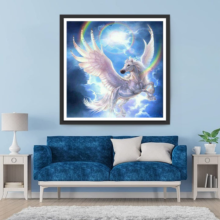 Witte Eenhoorn onder de Regenbooghemel Diamond Painting