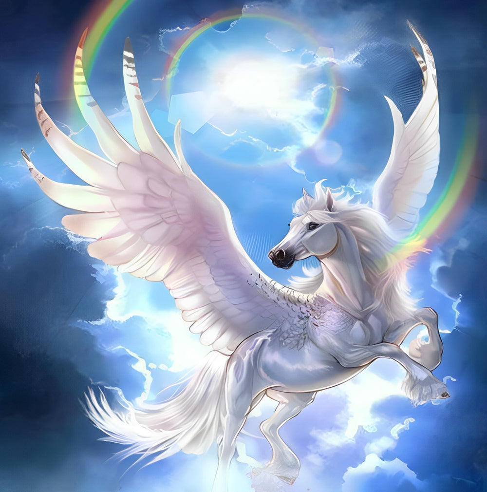 Witte Eenhoorn onder de Regenbooghemel Diamond Painting