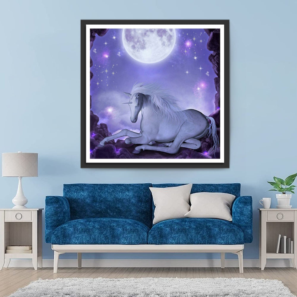 Witte Eenhoorn onder de Volle Maan Diamond Painting
