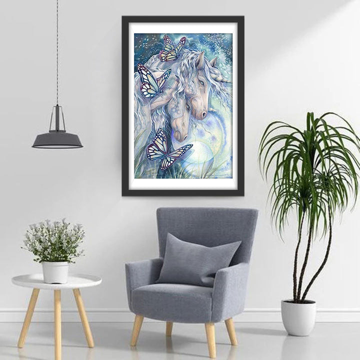 Witte en Blauwe Vlinders en Eenhoorns Diamond Painting