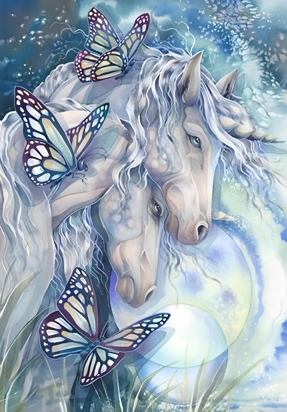Witte en Blauwe Vlinders en Eenhoorns Diamond Painting