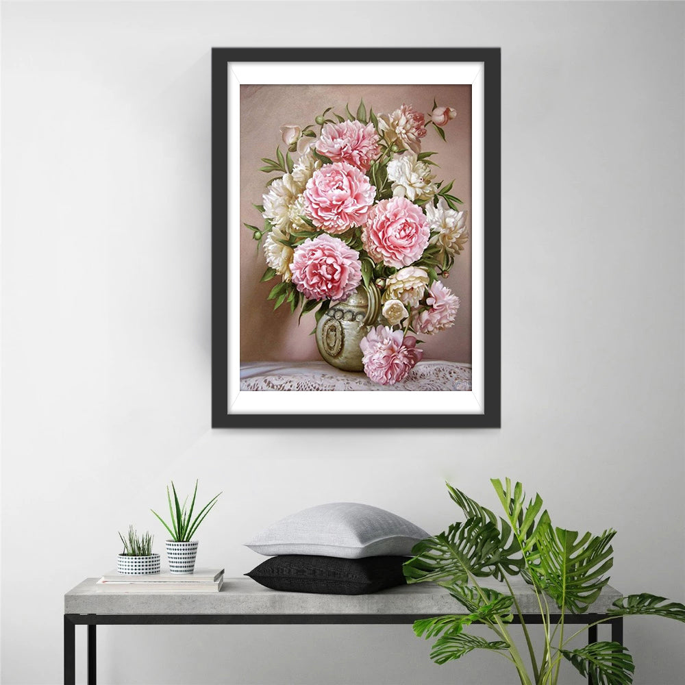 Witte en Roze Chinese Rozen Diamond Painting
