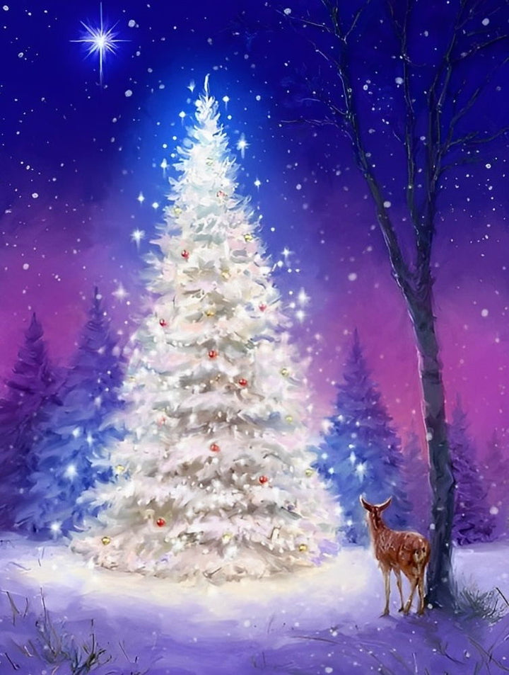 Witte Kerstboom en Hert Diamond Painting