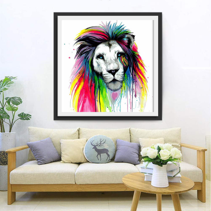 Witte Leeuw met Kleurrijke Vacht Diamond Painting
