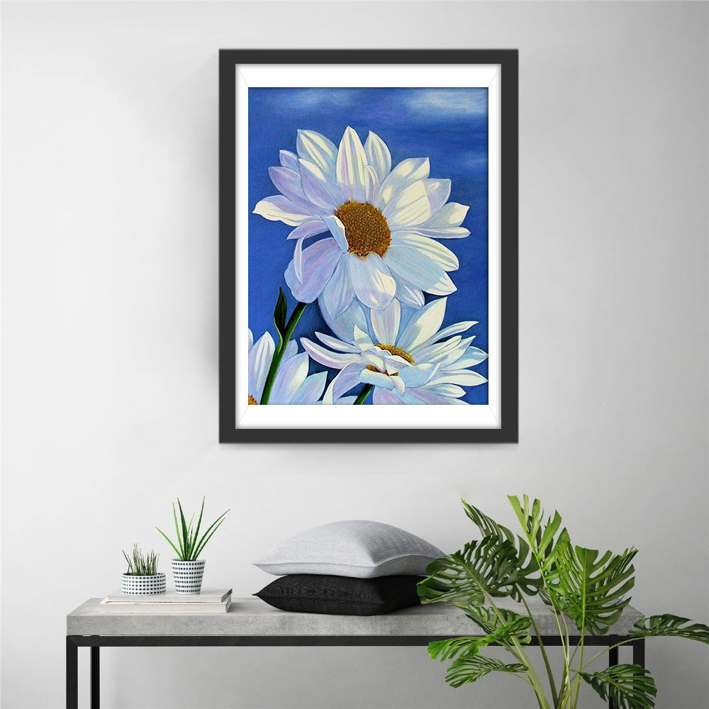 Witte Madeliefjes Diamond Painting