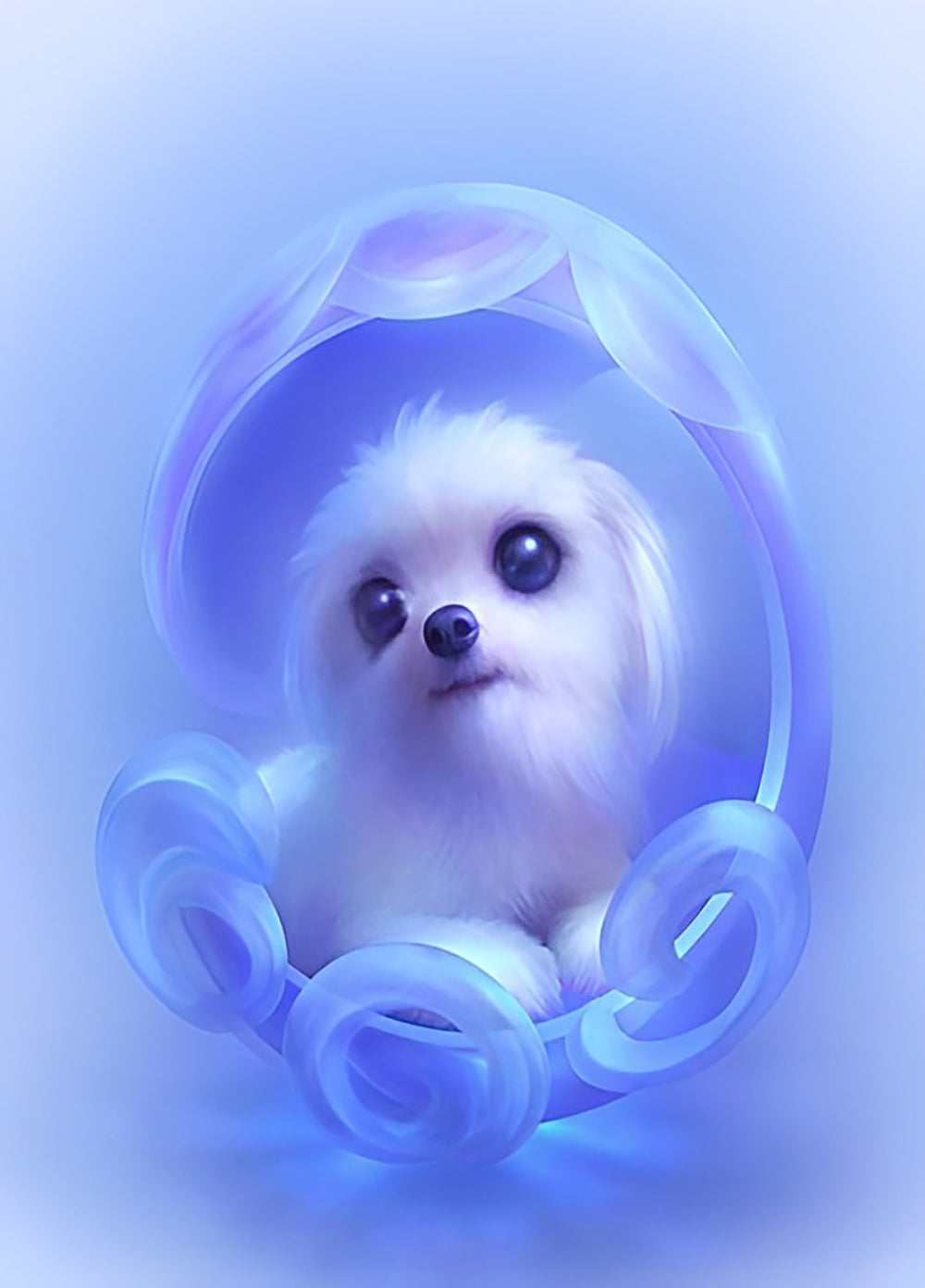 Witte Puppy op Paarse Achtergrond Diamond Painting