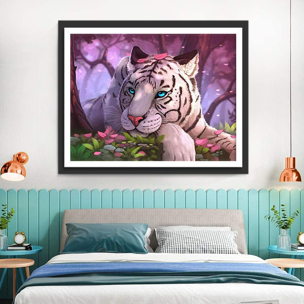 Witte Tijger op de Struik Diamond Painting