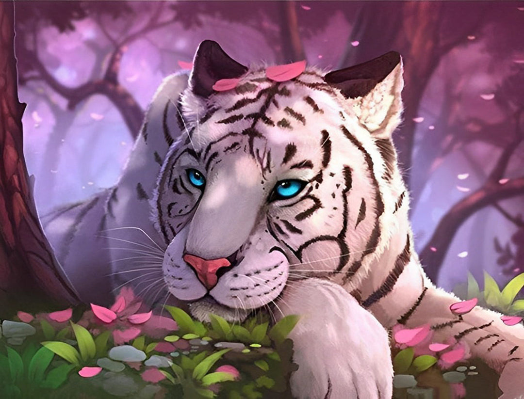 Witte Tijger op de Struik Diamond Painting