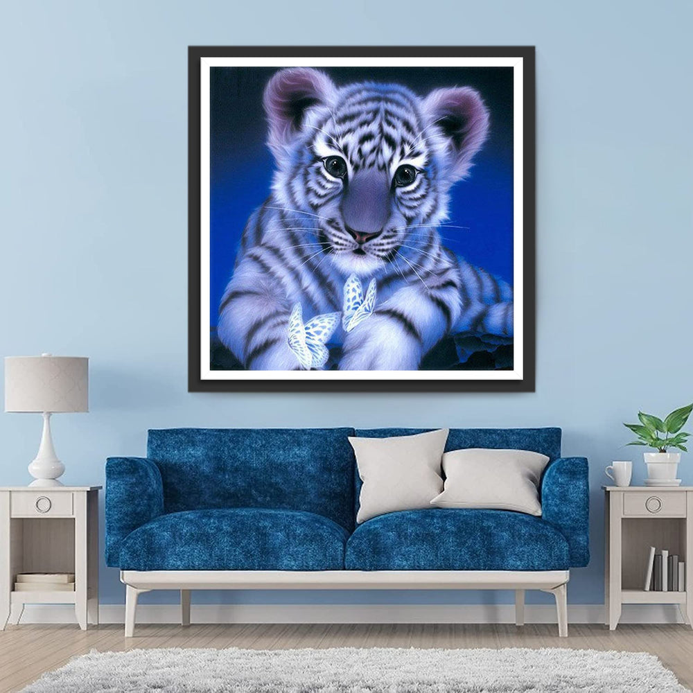Witte Vlinders en een Tijger Diamond Painting