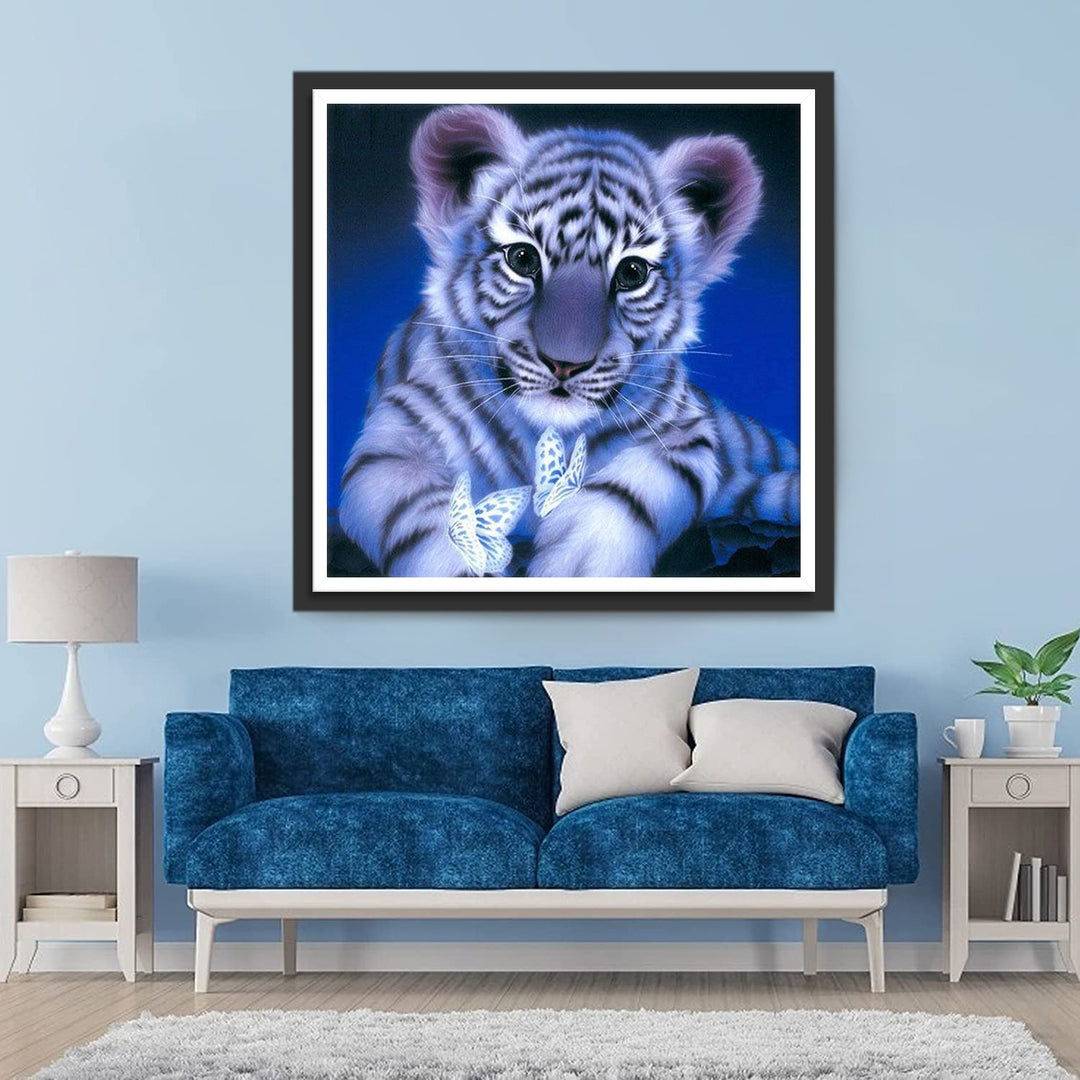 Witte Vlinders en een Tijger Diamond Painting