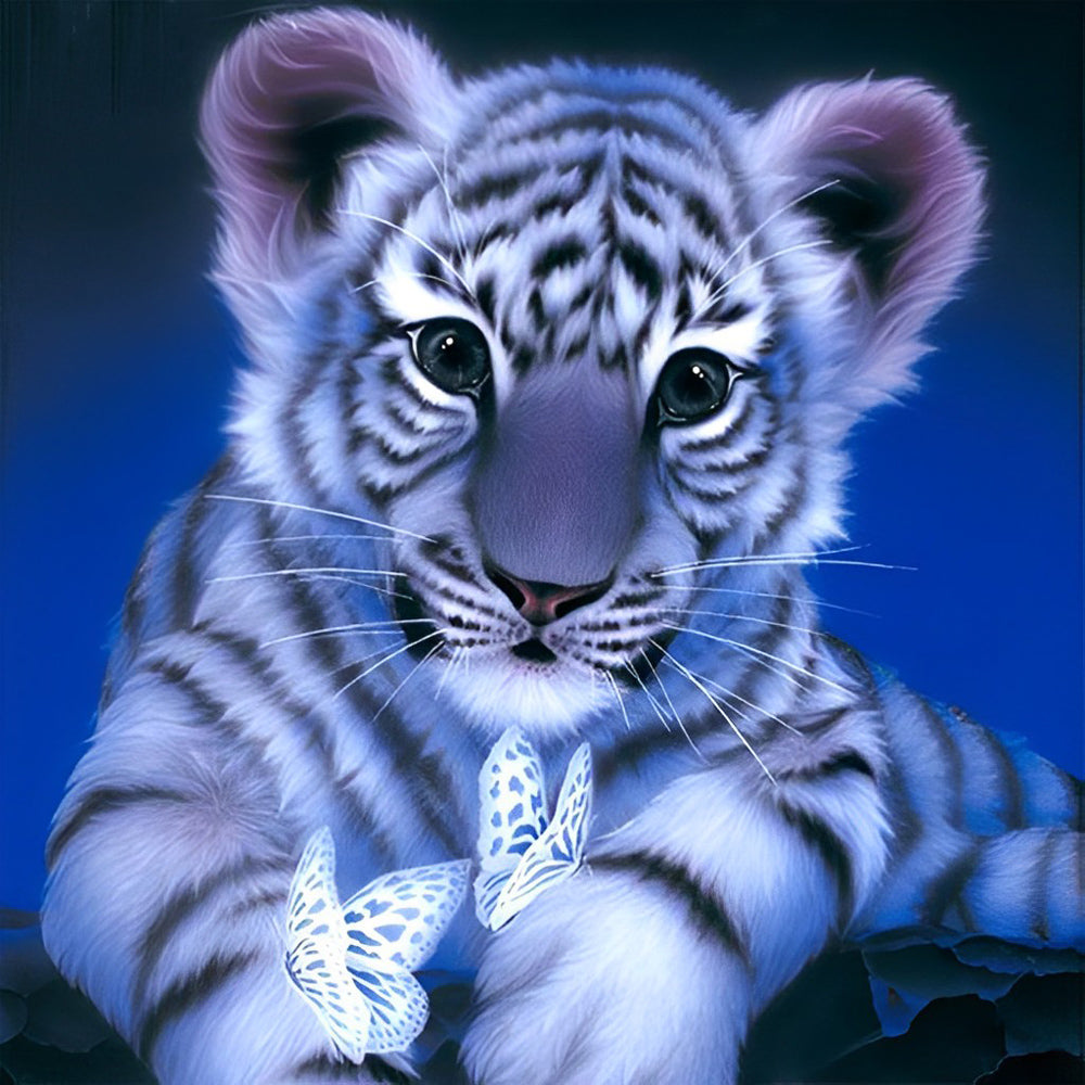Witte Vlinders en een Tijger Diamond Painting