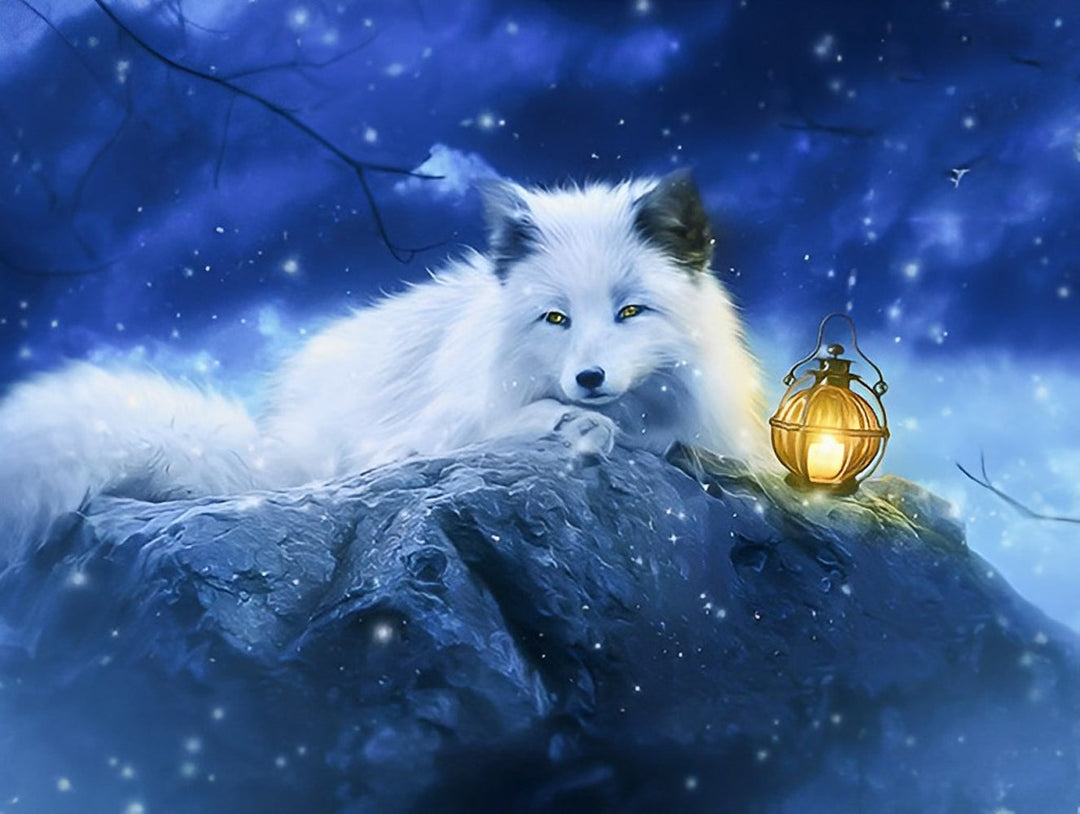 Witte Vos bij de Lamp Diamond Painting