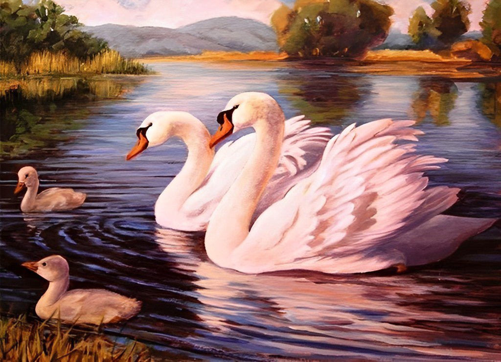 Witte Zwanen en Eenden Diamond Painting