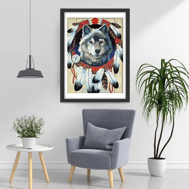 Wolf in Verenversiering Diamond Painting