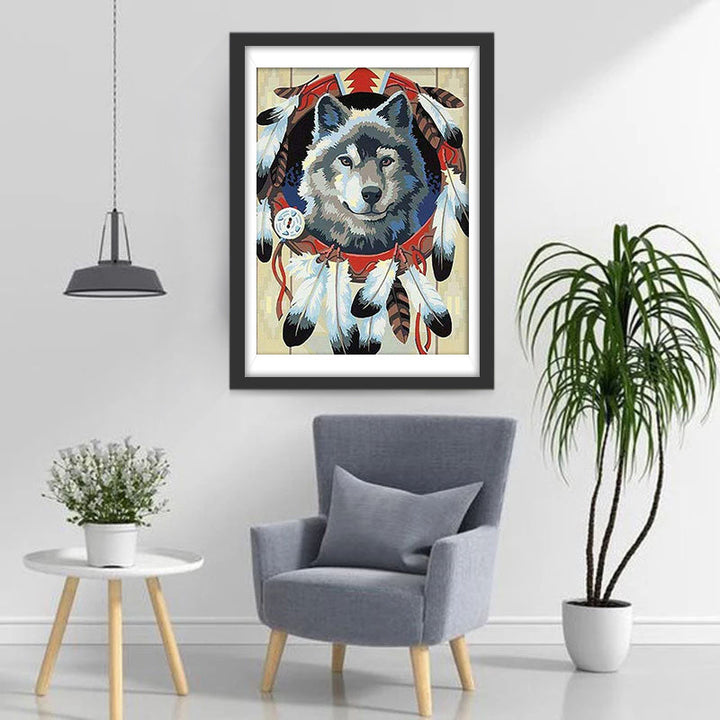 Wolf in Verenversiering Diamond Painting