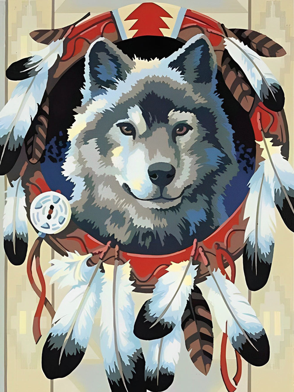 Wolf in Verenversiering Diamond Painting