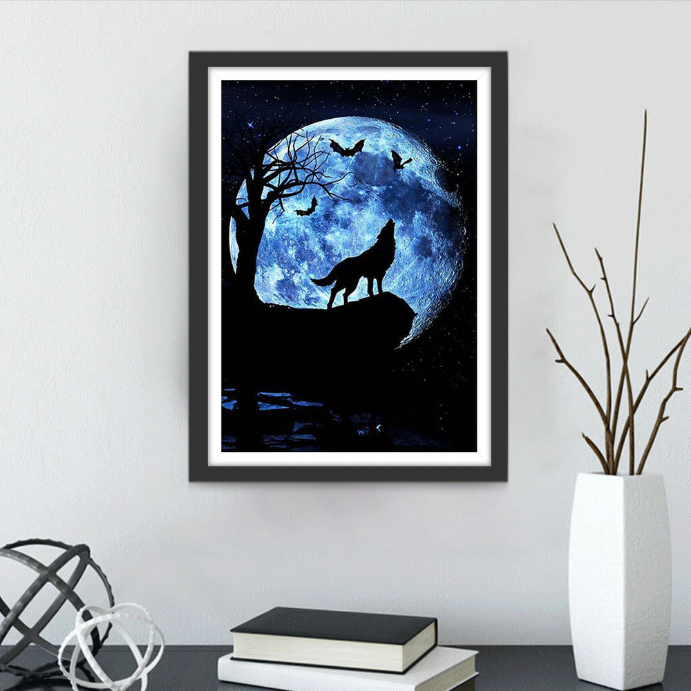 Wolf, Maan en Vleermuizen in de Nacht Diamond Painting
