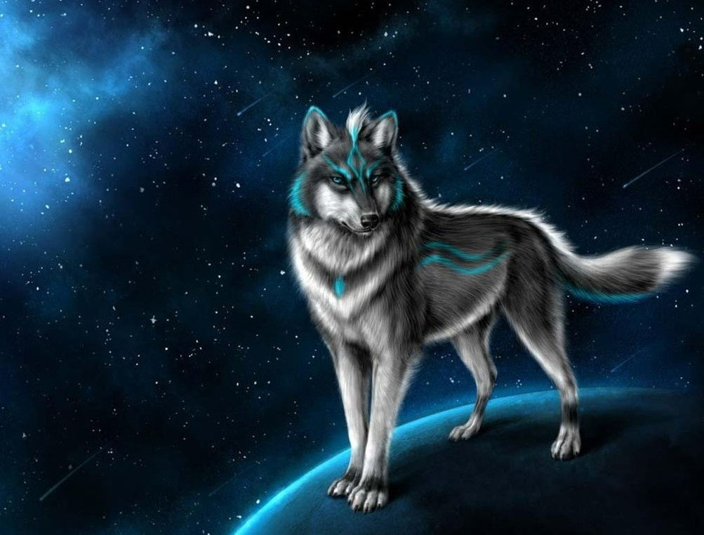 Wolf op de Maan Diamond Painting