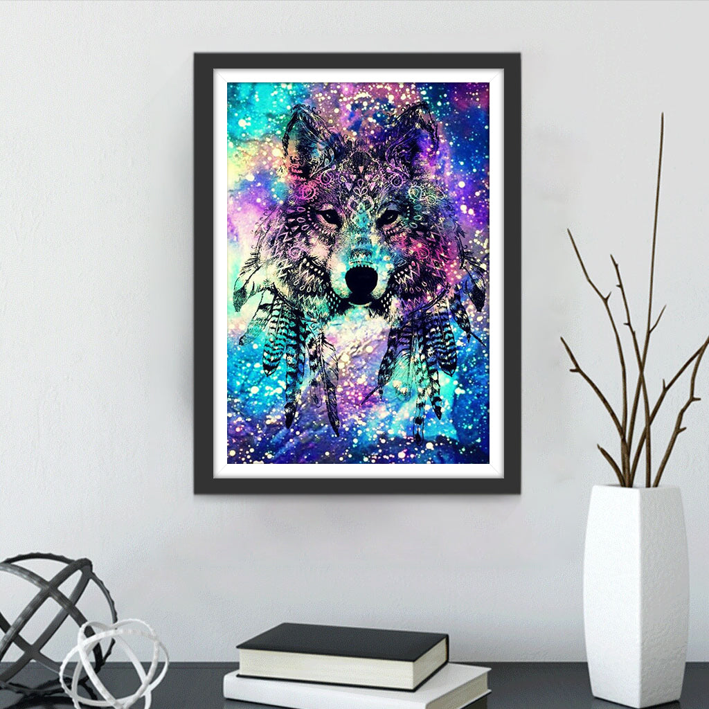 Wolfpatroon op een Oogverblindend Kleurrijke Achtergrond Diamond Painting