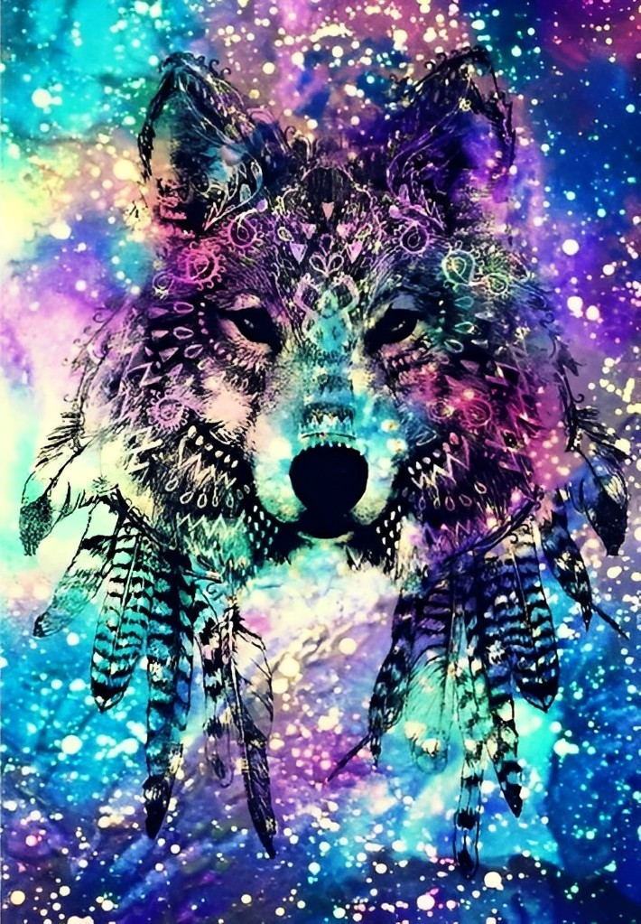 Wolfpatroon op een Oogverblindend Kleurrijke Achtergrond Diamond Painting