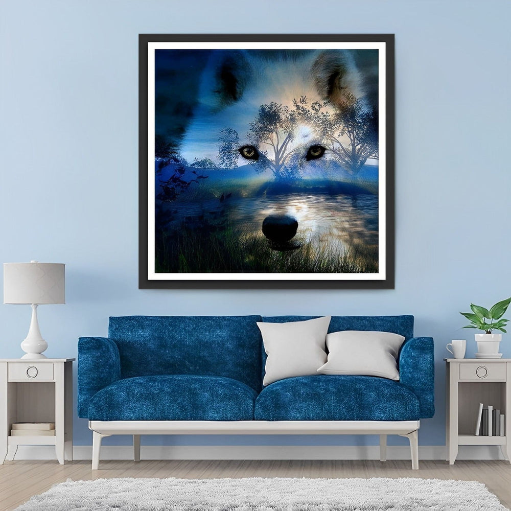 Wolfskop, Bomen en Rivier Diamond Painting