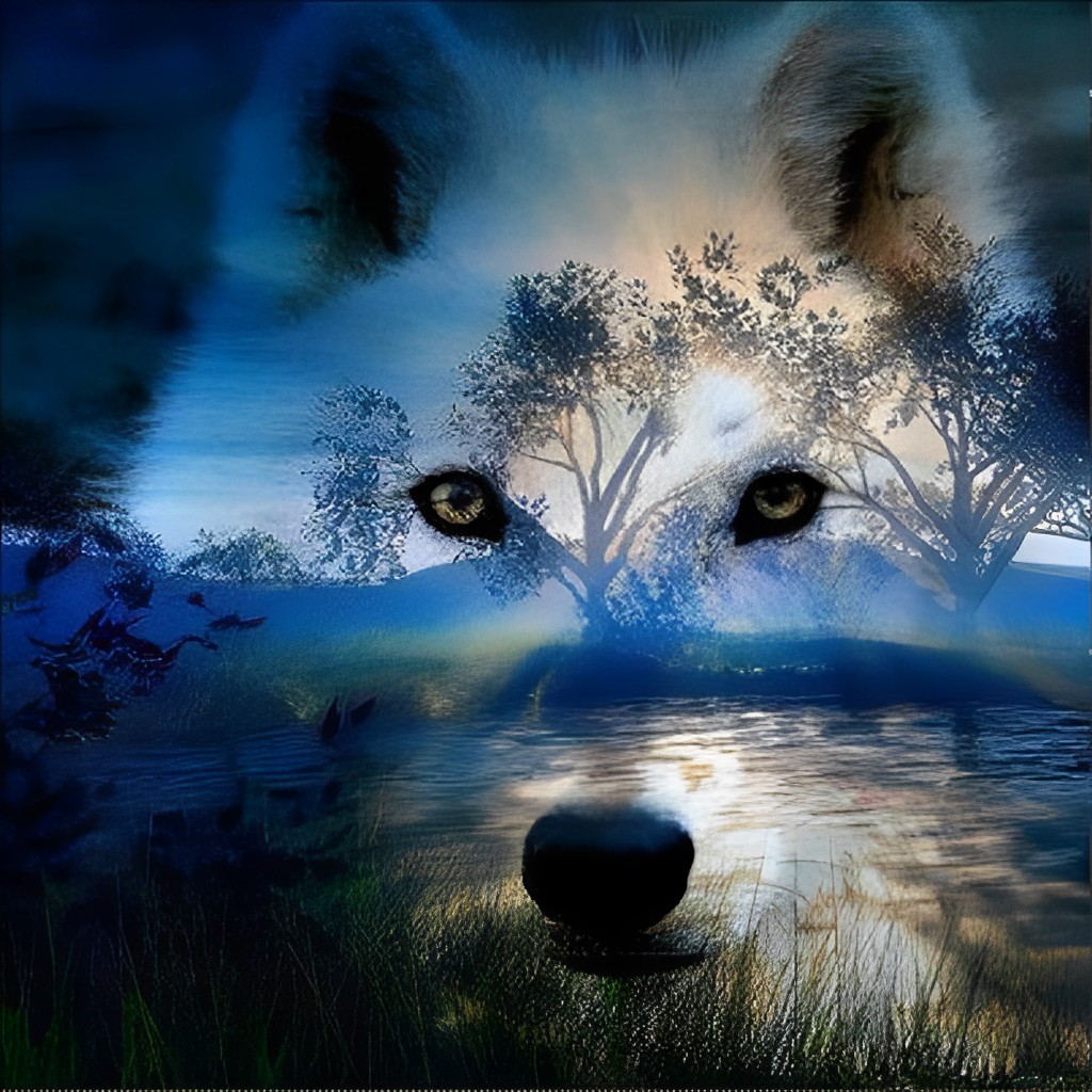 Wolfskop, Bomen en Rivier Diamond Painting