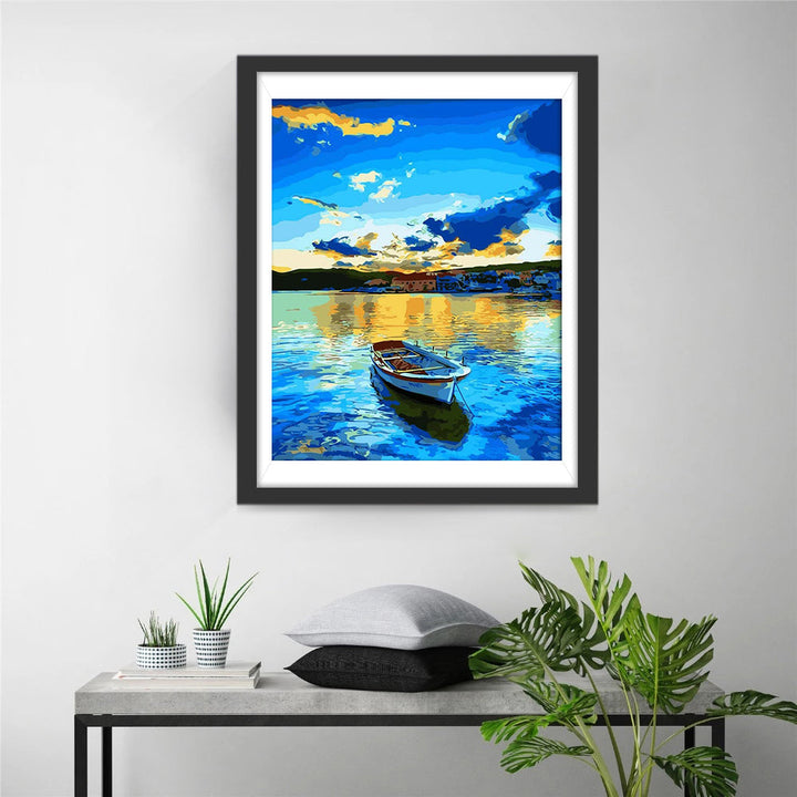 Wolkenpartij en Gloed Weerspiegeld in Golfvrij Water Diamond Painting