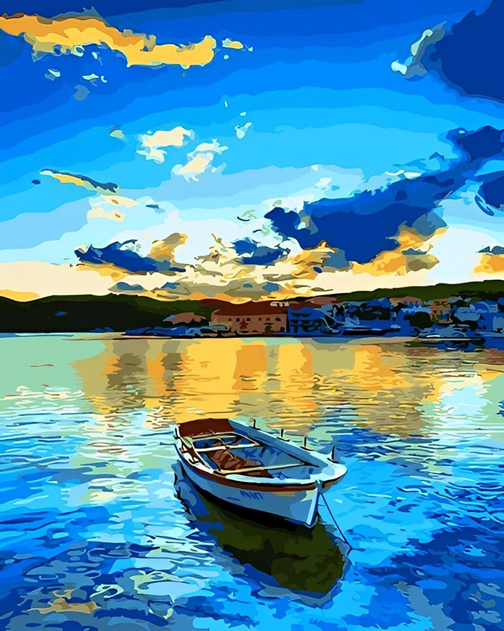 Wolkenpartij en Gloed Weerspiegeld in Golfvrij Water Diamond Painting