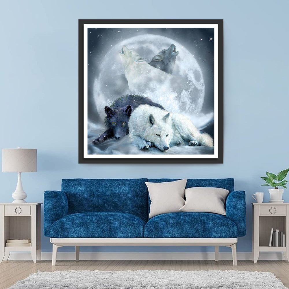 Wolven bij de Volle Maan Diamond Painting