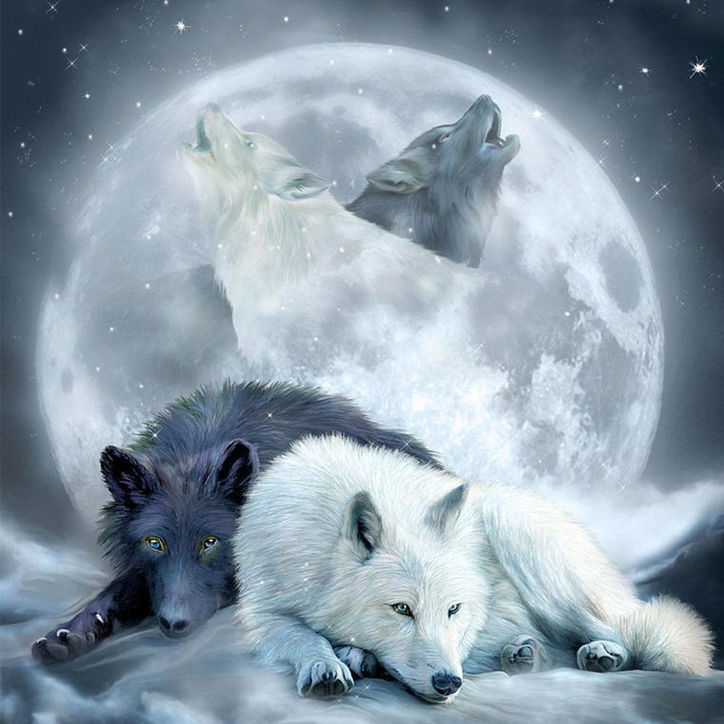 Wolven bij de Volle Maan Diamond Painting