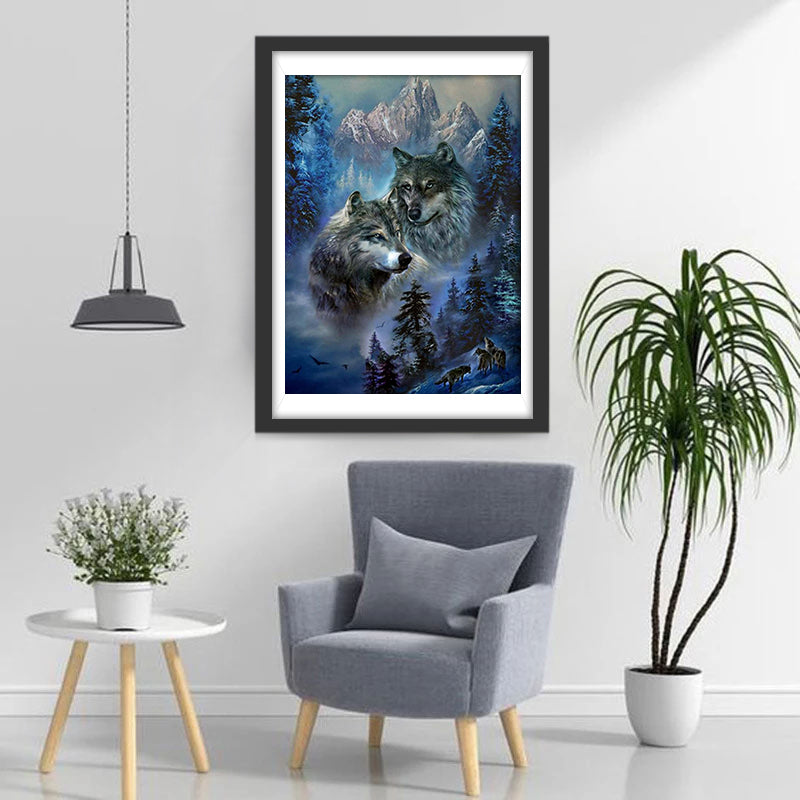Wolven in de Besneeuwde Bergen Diamond Painting