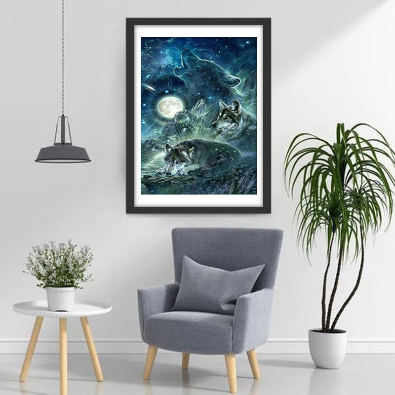 Wolven in de Blauwe Lucht Diamond Painting