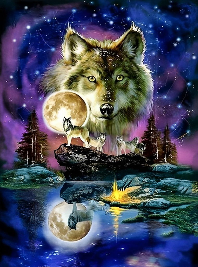 Wolven op Een Maanverlichte Nacht Diamond Painting
