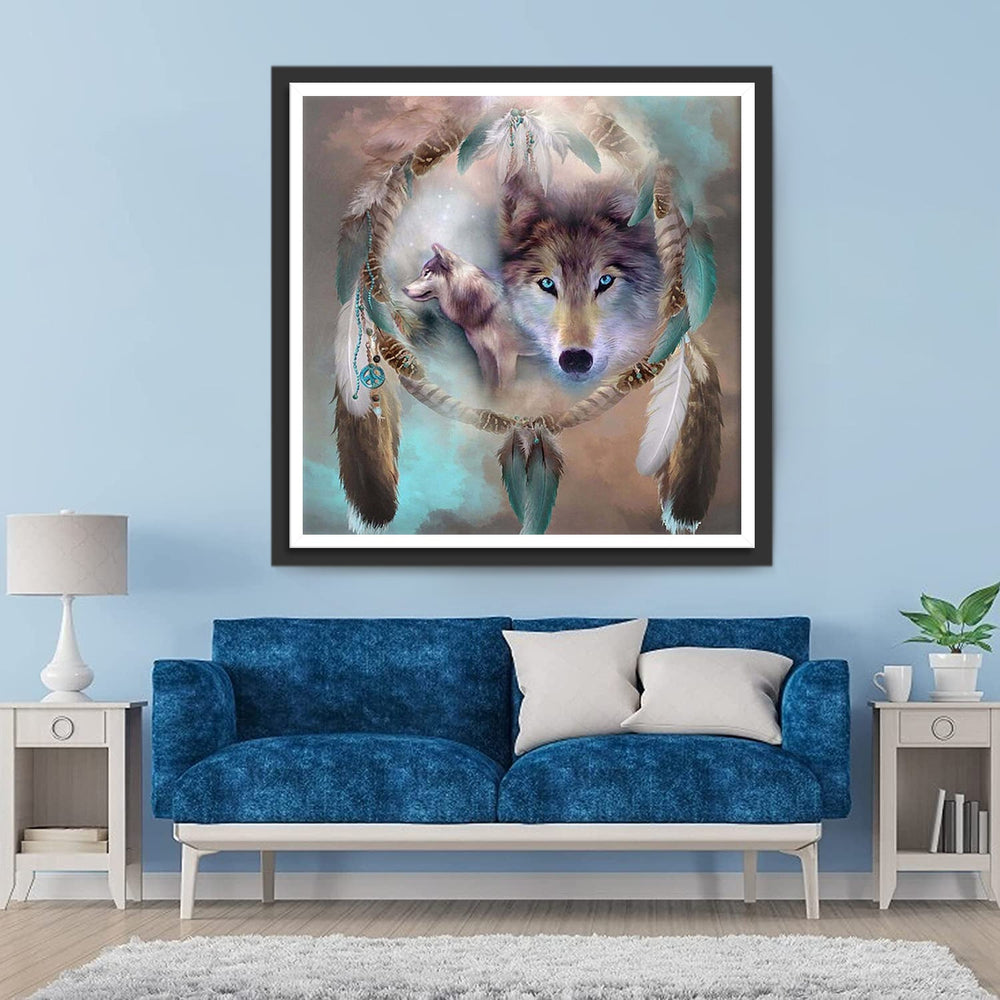 Wolvenbeelden in Mystiek Dromencircel  Diamond Painting