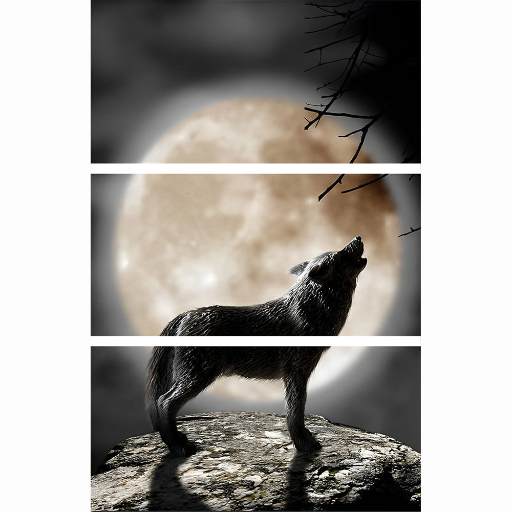 Wolvenhowl bij de Maan 3 Platen Diamond Painting