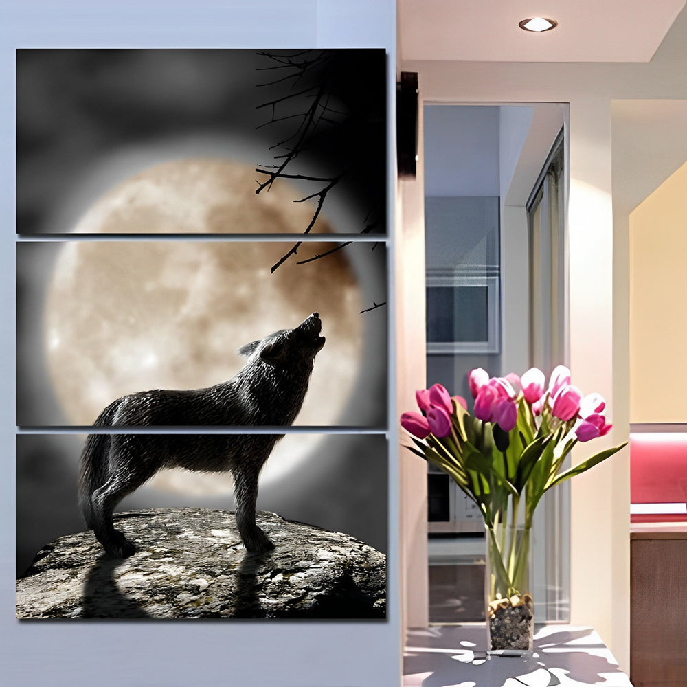 Wolvenhowl bij de Maan 3 Platen Diamond Painting