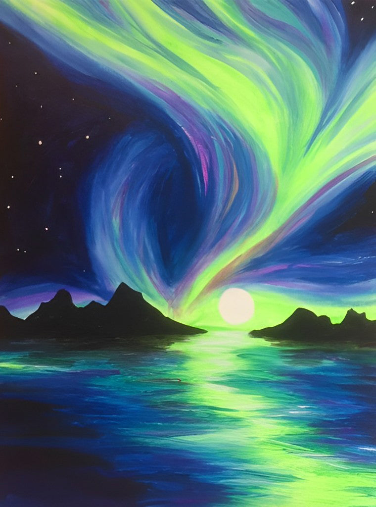 Wonderschoon Noorderlicht aan de Kust Diamond Painting