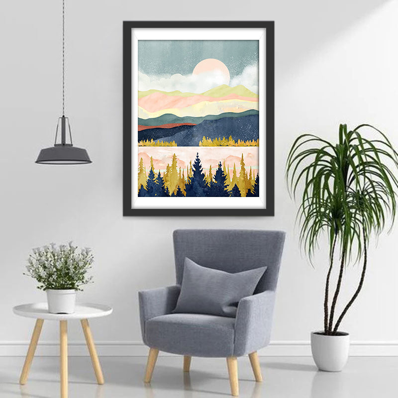 Zacht Rustig Berg- en Meergezicht Diamond Painting