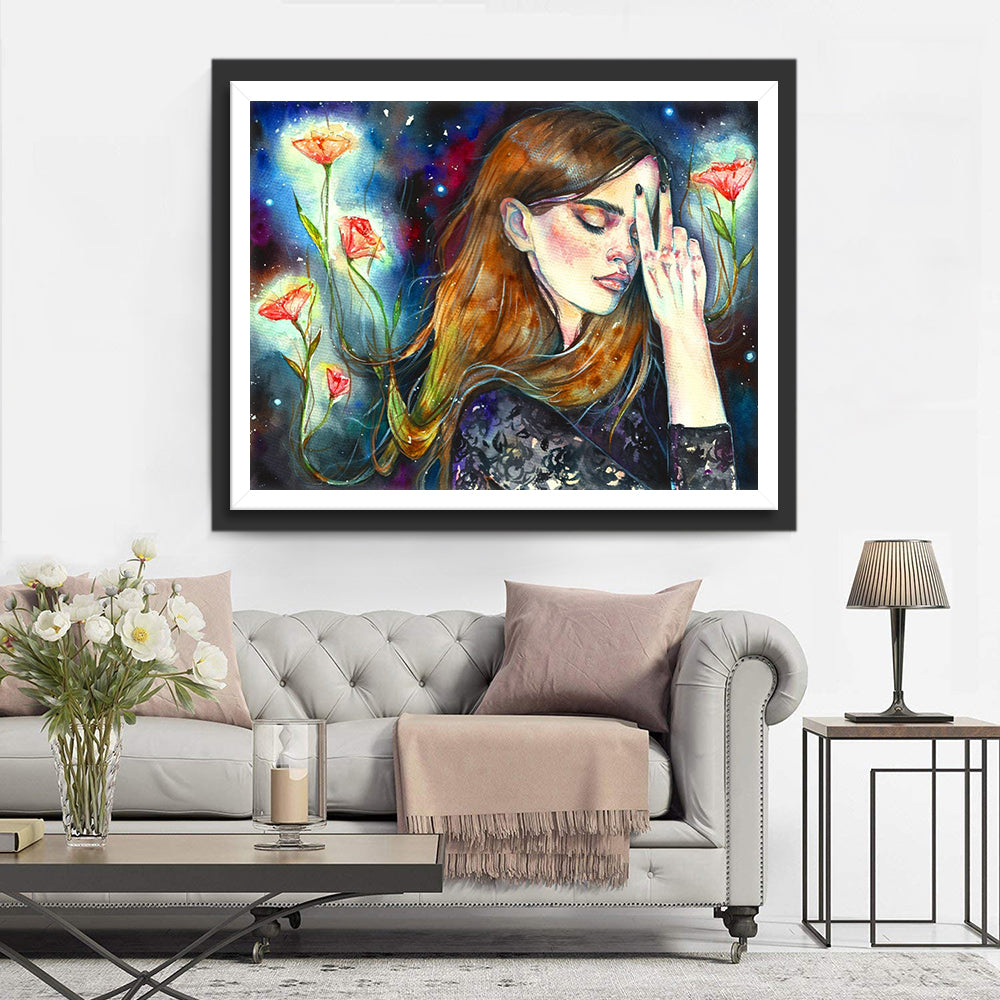 Zachte Wijsheid in Sterrennacht met Bloemenvleugels Diamond Painting