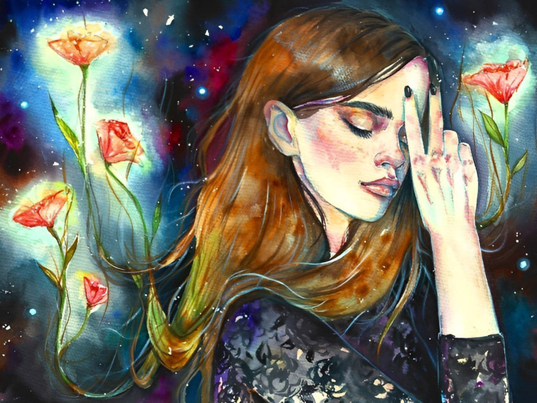 Zachte Wijsheid in Sterrennacht met Bloemenvleugels Diamond Painting