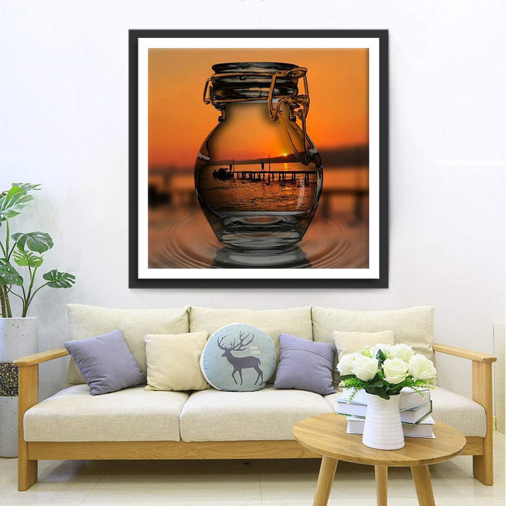 Zee - en Luchtgezicht in Glazen Pot Diamond Painting