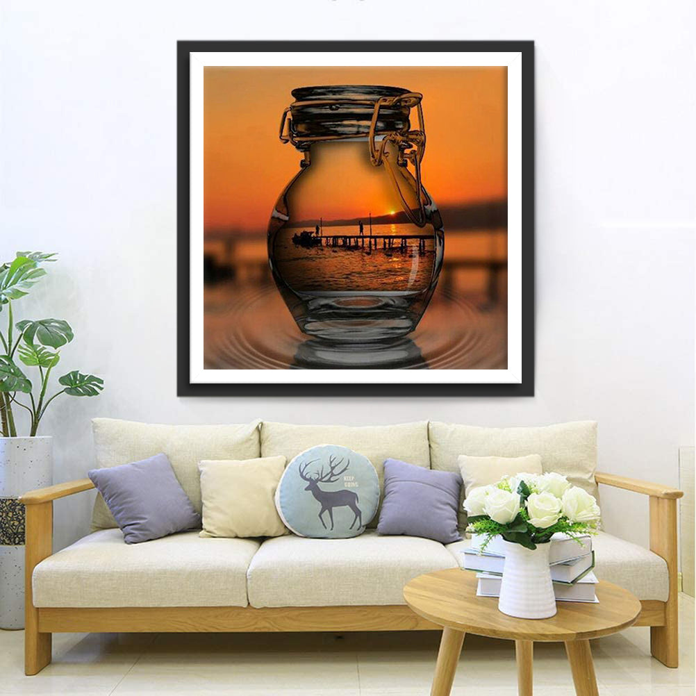 Zee - en Luchtgezicht in Glazen Pot Diamond Painting