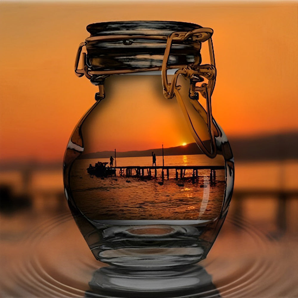Zee - en Luchtgezicht in Glazen Pot Diamond Painting