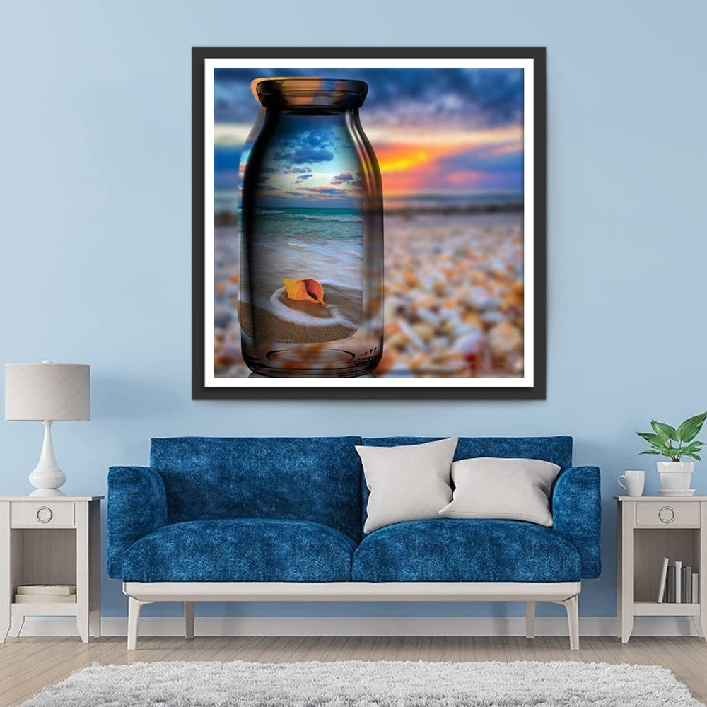 Zee Schelp in een Glazen Fles Diamond Painting