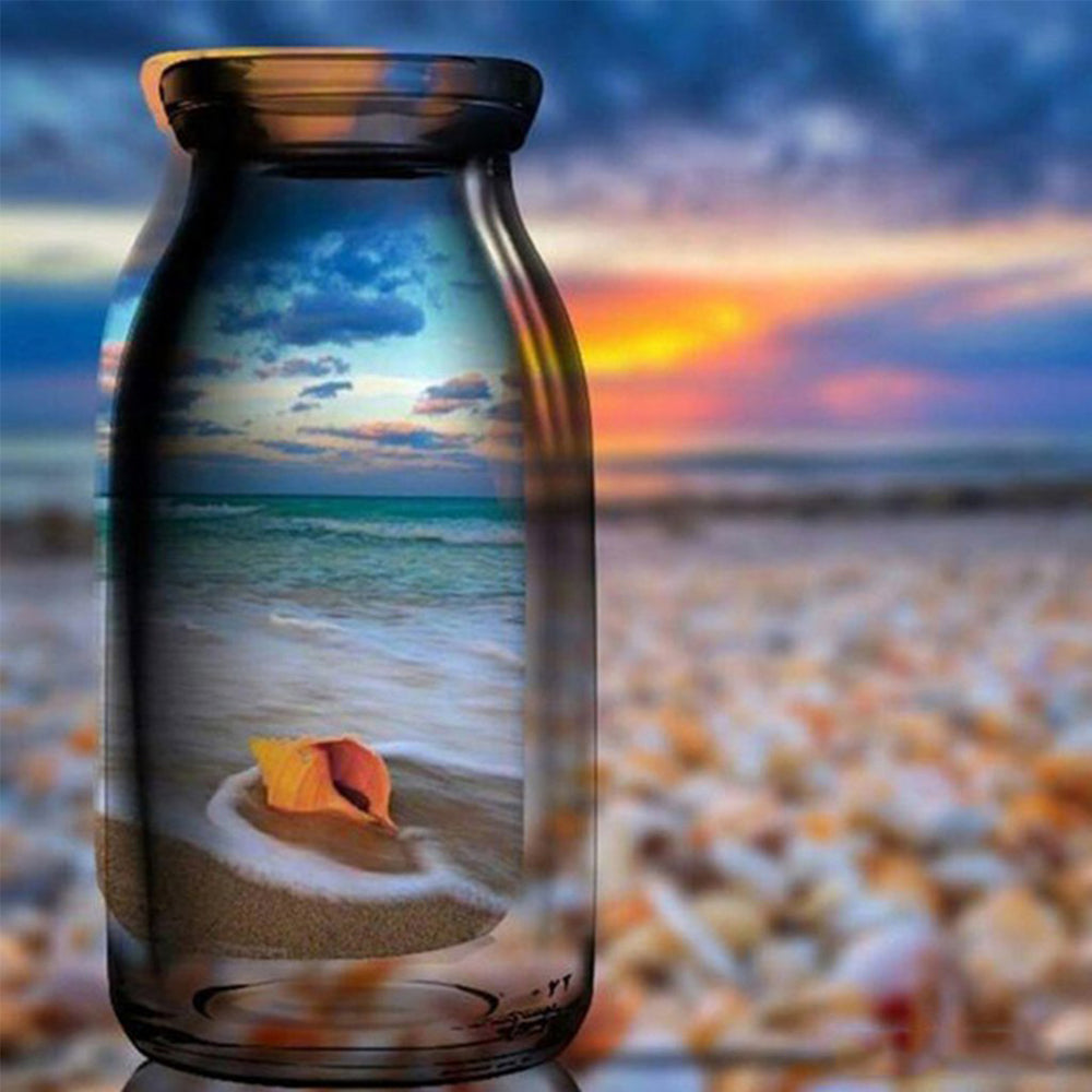 Zee Schelp in een Glazen Fles Diamond Painting