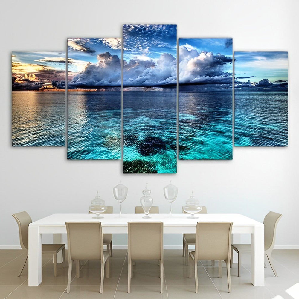 Zeegezicht als Muurdecoratie bij Eettafel 5 Platen Diamond Painting
