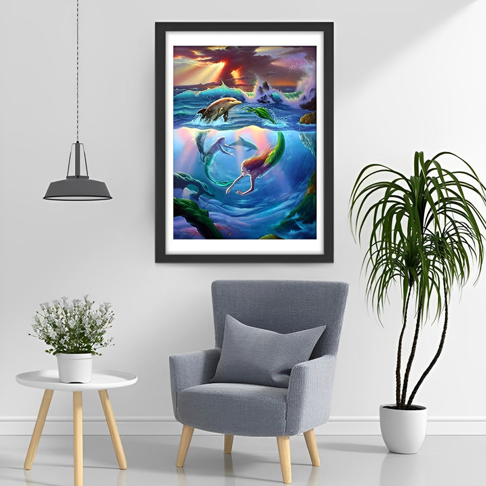 Zeemeermin en Dolfijnen Diamond Painting
